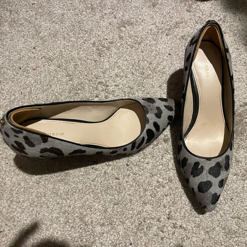 Cole Haan Black and Gray Leopard Print Flats